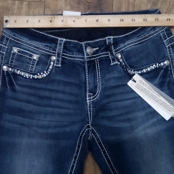 Grace in LA Women's Jeans 27 Bootcut Bejeweled Rhinestones NWT - Picture 9 of 12